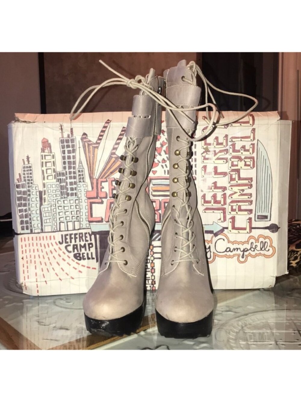 Jeffrey Campbell Gray Lace-Up Military Platform Heel Boots 10| Grunge Whimsigoth - Picture 3 of 7